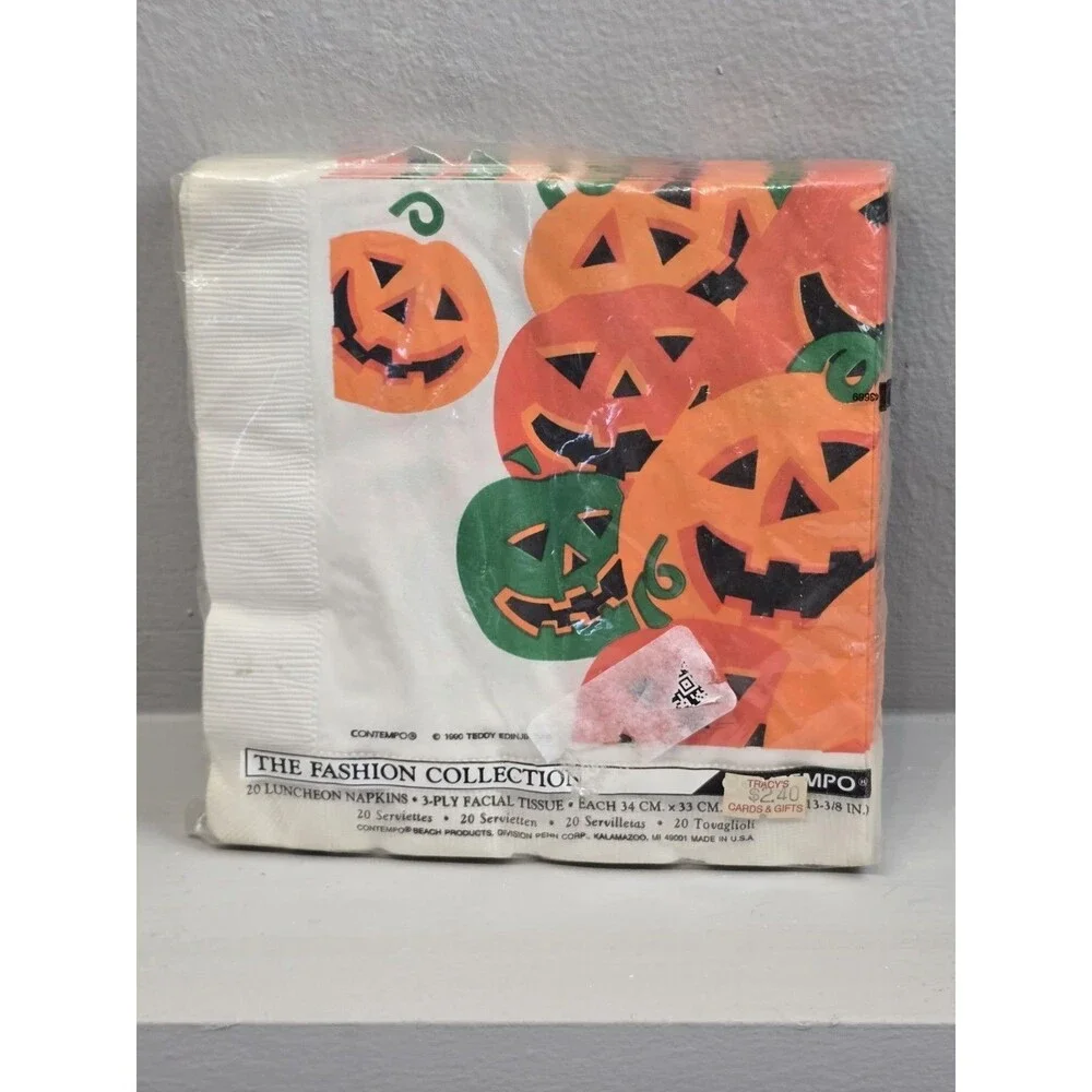 Vintage Halloween Pumpkin Napkins New 3-Ply Paper 20 Jack O Lantern Party Supply